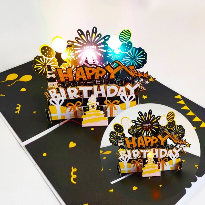 Birthday Decoration Cake Balloon Blessing Magnetically Controlled Blowing Light Candle Colorful Music Light 3D Handmade Greeting Card Paper - Image 3