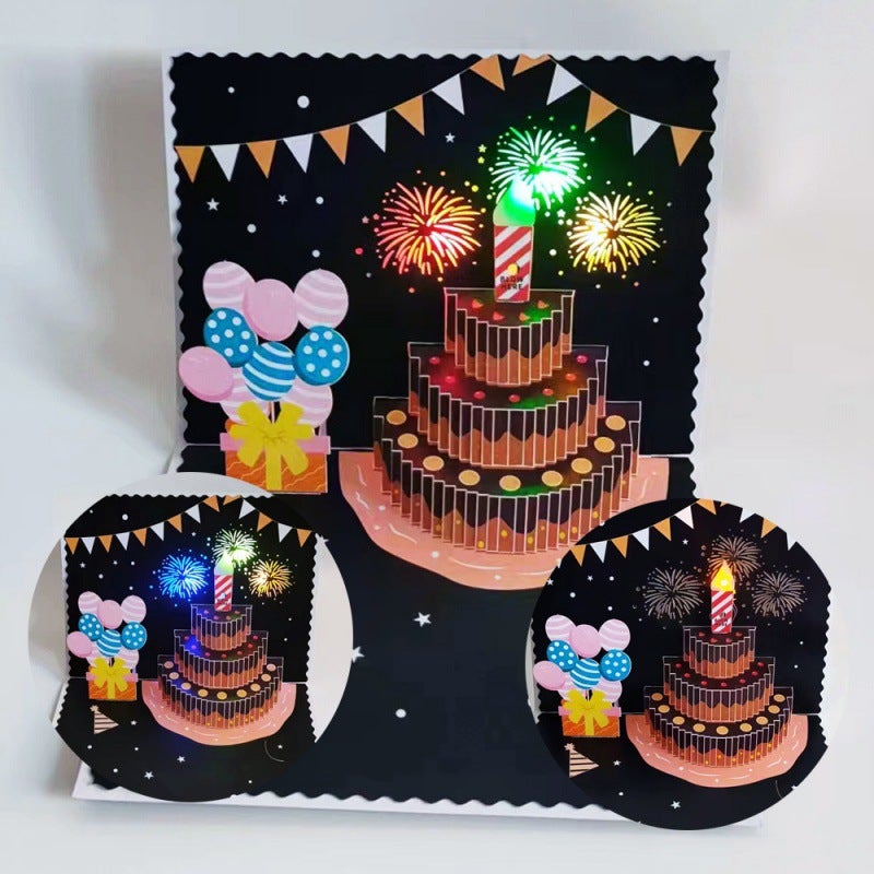Birthday Decoration Cake Balloon Blessing Magnetically Controlled Blowing Light Candle Colorful Music Light 3D Handmade Greeting Card Paper - Image 5