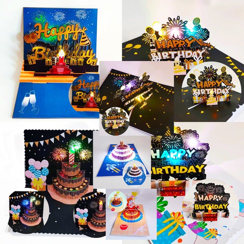 Birthday Decoration Cake Balloon Blessing Magnetically Controlled Blowing Light Candle Colorful Music Light 3D Handmade Greeting Card Paper - Image 2