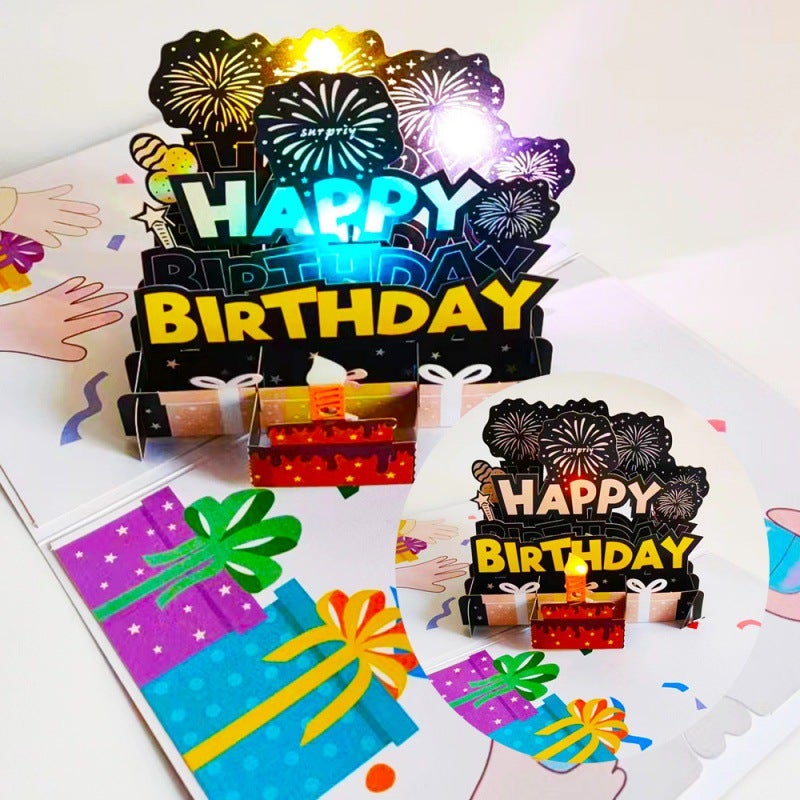 Birthday Decoration Cake Balloon Blessing Magnetically Controlled Blowing Light Candle Colorful Music Light 3D Handmade Greeting Card Paper - Image 4