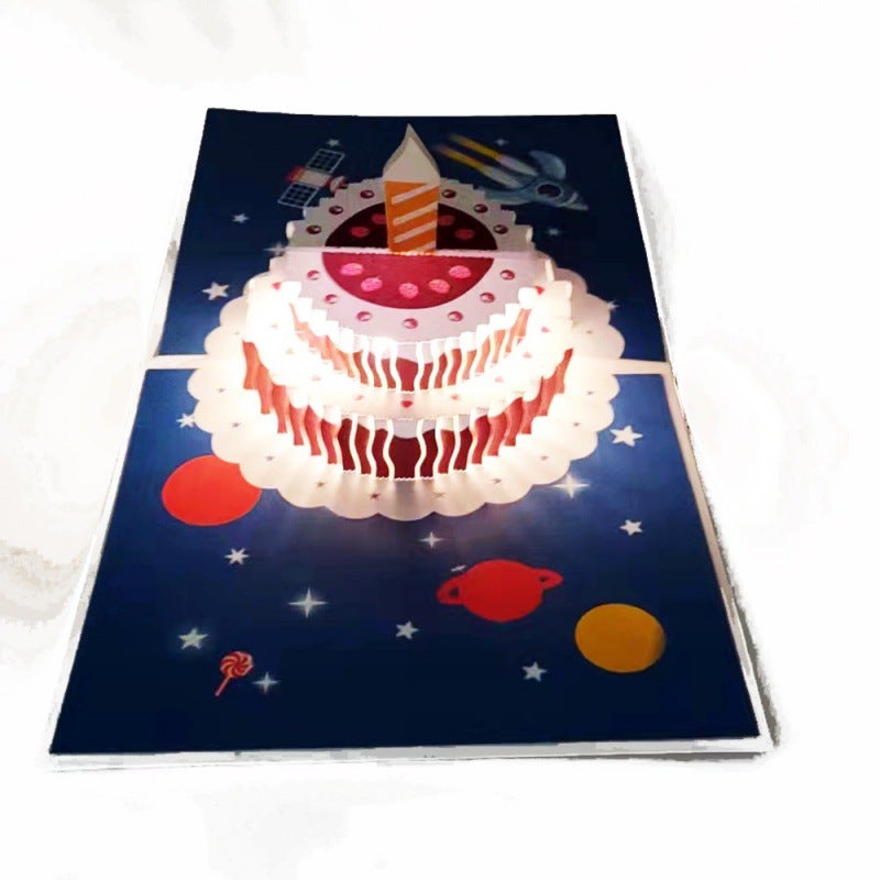 Birthday Decoration Cake Balloon Blessing Magnetically Controlled Blowing Light Candle Colorful Music Light 3D Handmade Greeting Card Paper - Image 1
