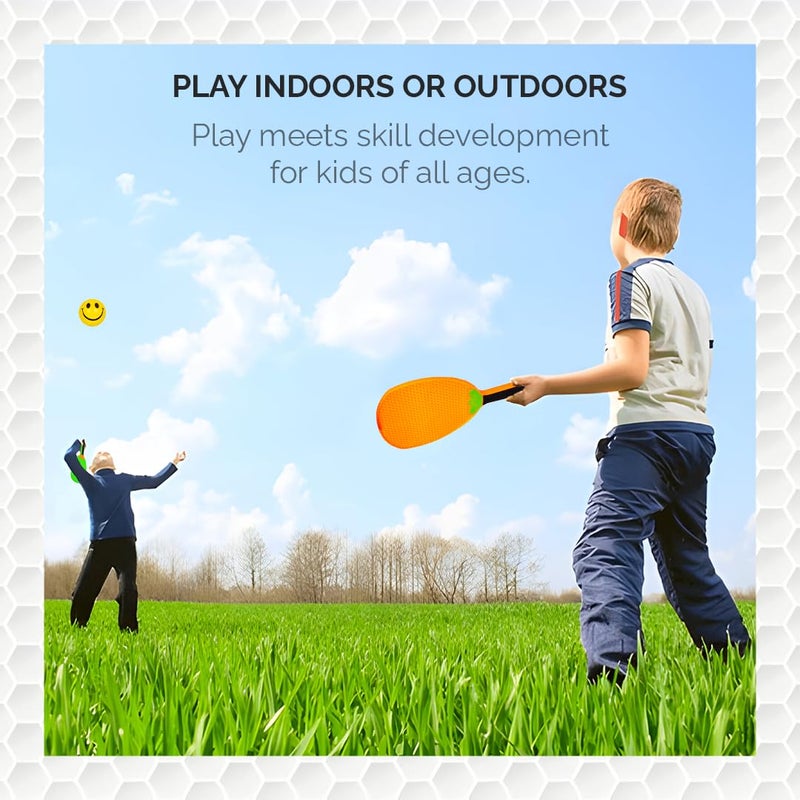 RATNA'S لعبة بال كرة كلاسيكية خارجية مع 2 مضارب و 2 كرة ناعمة للأطفال من 3 سنوات فما فوق - Image 3