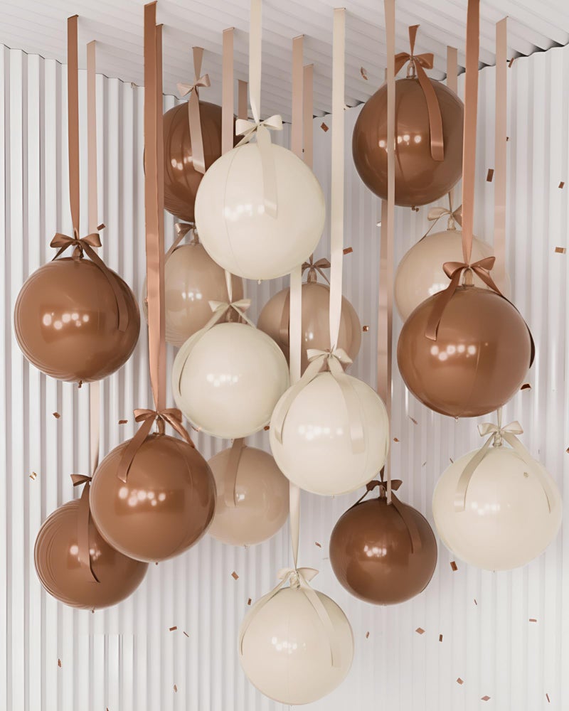 Jenaai 30 Set Round Foil Balloons Bulk 22 Inch 4d Metallic Giant Balloons Set with Satin Bows Ribbon for Ceiling Holiday Ornaments New Year Birthday Wedding Party Decoration(Warm Colors) - Image 1