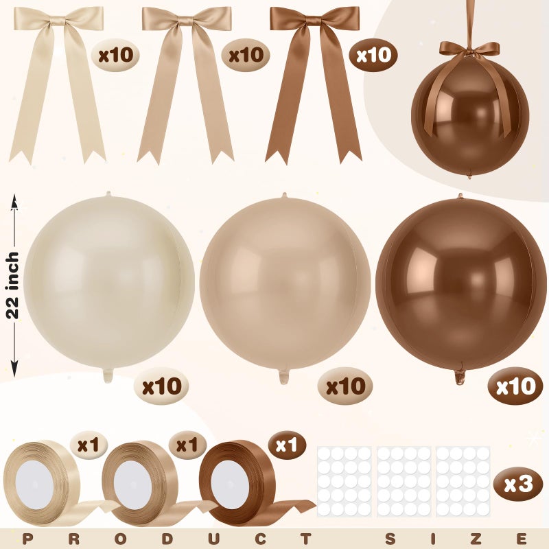 Jenaai 30 Set Round Foil Balloons Bulk 22 Inch 4d Metallic Giant Balloons Set with Satin Bows Ribbon for Ceiling Holiday Ornaments New Year Birthday Wedding Party Decoration(Warm Colors) - Image 2