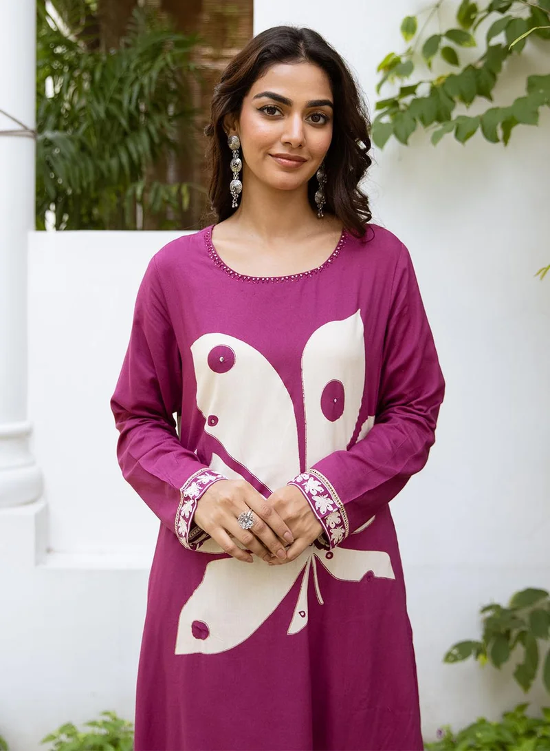 ISHIN Women's Pink Rayon Printed Tunic Full Length Palazzo Straight Fit Kurta Set