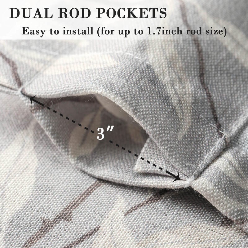 VOGOL Grey Leaves Print Curtain Valance, Linen Textured Tie Up Window Shade Rod Pocket Tie-up Adjustable Valances for Bathroom, 52 x 18, One Piece - Image 3