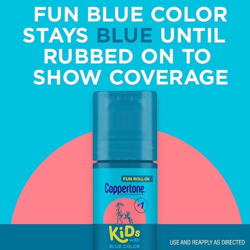 Coppertone لوشن واقي شمس للأطفال من كوبرتون، رول أون، SPF 50، واقي شمس للأطفال خالي من الدموع بلون أزرق وحماية من أشعة الشمس بأكسيد الزنك، أنبوب 2.5 أونصة سائلة - Image 3