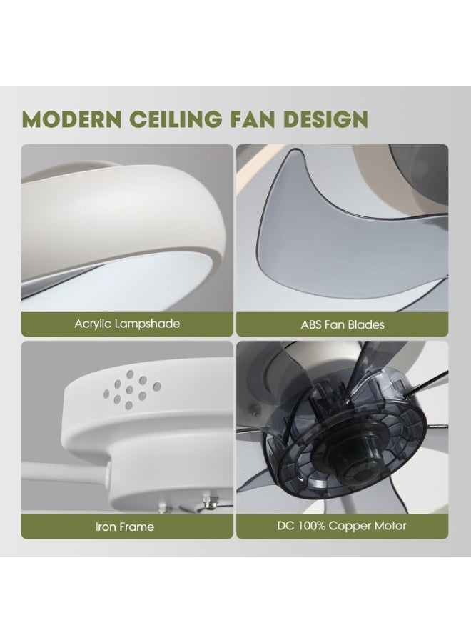 YOUWE7 مراوح سقف YOUWE7 مزودة بإضاءة وجهاز تحكم عن بعد، مروحة منخفضة الارتفاع مقاس 20 بوصة مزودة بإضاءة، 6 سرعات للرياح، مراوح سقف LED حديثة قابلة للتعتيم، مروحة سقف ذكية لغرفة النوم وغرفة الأطفال (أبيض) - Image 2