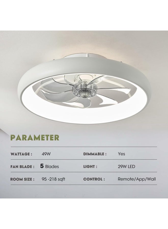 YOUWE7 مراوح سقف YOUWE7 مزودة بإضاءة وجهاز تحكم عن بعد، مروحة منخفضة الارتفاع مقاس 20 بوصة مزودة بإضاءة، 6 سرعات للرياح، مراوح سقف LED حديثة قابلة للتعتيم، مروحة سقف ذكية لغرفة النوم وغرفة الأطفال (أبيض) - Image 3