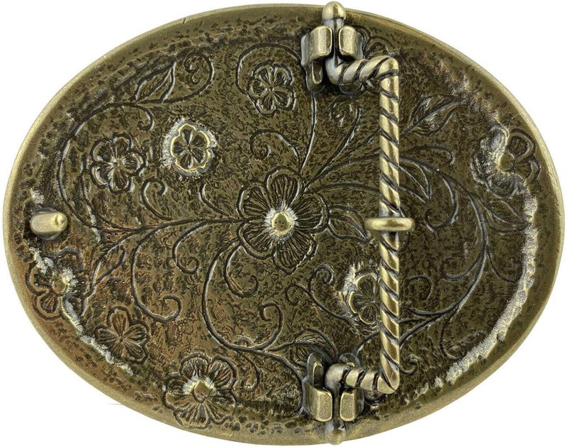 Belts.com Rhinestone Crystal Belt Buckle Antique/Brass Oval Floral Engraved Buckle - Image 2
