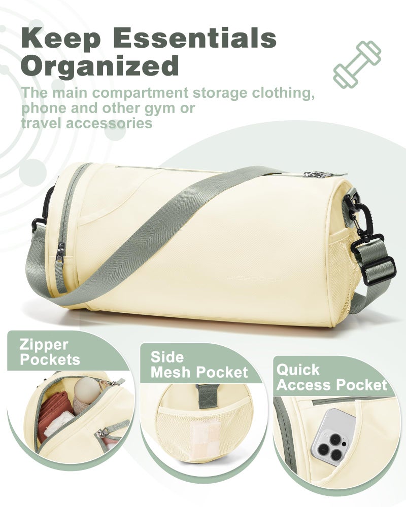 WISEPACK Small Gym Bag for Women Waterproof Mini Duffle Bag Womens Spotrs Workout Bags Small Travel Duffel Bag with Wet Pocket Carry on Weekender Bags for Dance Swimming,Gym,Yoga,Fitness Beige Green - Image 4