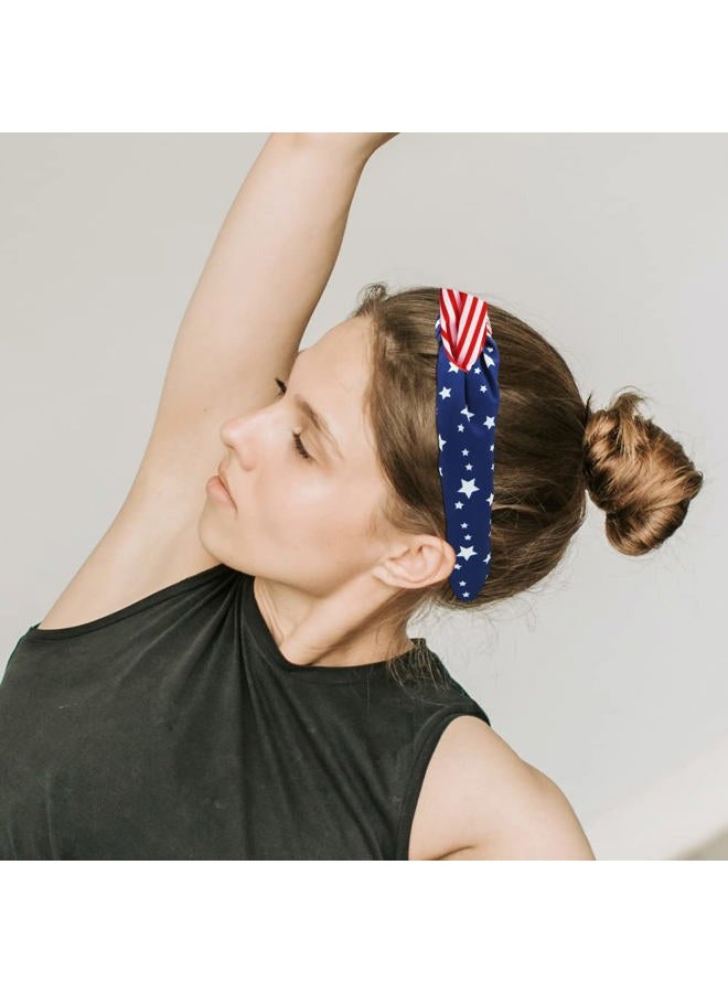 Geluode 4th of July Accessories Kit, Patriotic American Flag Headband Hair Tie Rope Hair Scrunchie Earrings, Independence Day Gift Set for Women Teen Girls Yoga Running Exercise National Day Decorations - Image 5