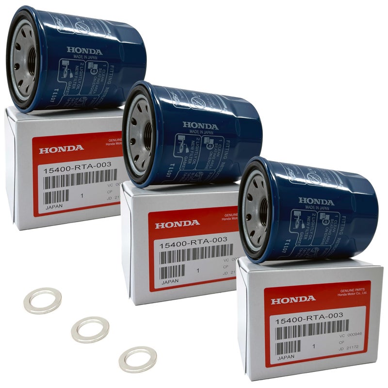 APSG Genuine Oil Filter 15400-RTA-003 | Compatible with Honda Acura vehicles | Made in Japan | OEM | 3 Pack Bundle with APSG Drian Plug Gasket/Crush washers | REF: 15400-PLM-A02 / 15400-PLM-A01 - Image 1