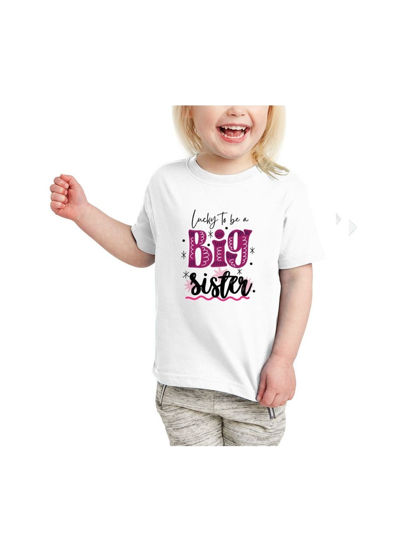 PRINTSHOP4ME Big Sister Printed T-Shirt Promoted to Big Sister Announcement T-Shirt for Baby and Toddler Short Sleeve Tshirt for Little Baby Girls  - Image 1