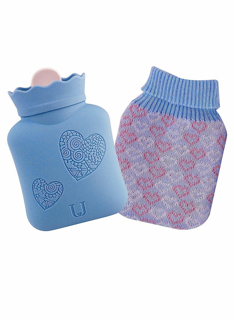 SYOSI Hot Water Bottle Bag with Knit Cover for Microwave Heating Silicone Hot  Cold Therapies Back Pain   Gift for gi rlfri en d Mather Valen tine's Day Gift Exchange Party Blue   Short1  - Image 1
