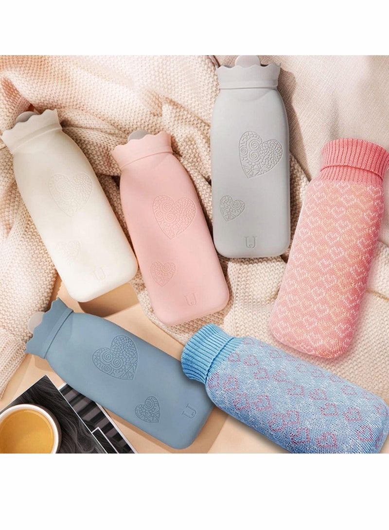 SYOSI Hot Water Bottle Bag with Knit Cover for Microwave Heating Silicone Hot  Cold Therapies Back Pain   Gift for gi rlfri en d Mather Valen tine's Day Gift Exchange Party Blue   Short1  - Image 2
