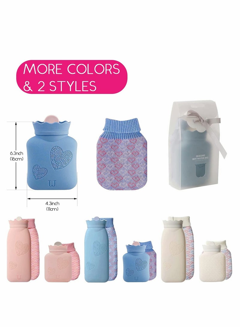 SYOSI Hot Water Bottle Bag with Knit Cover for Microwave Heating Silicone Hot  Cold Therapies Back Pain   Gift for gi rlfri en d Mather Valen tine's Day Gift Exchange Party Blue   Short1  - Image 3