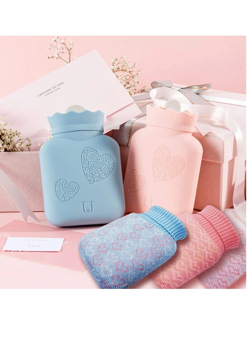 SYOSI Hot Water Bottle Bag with Knit Cover for Microwave Heating Silicone Hot  Cold Therapies Back Pain   Gift for gi rlfri en d Mather Valen tine's Day Gift Exchange Party Blue   Short1  - Image 4