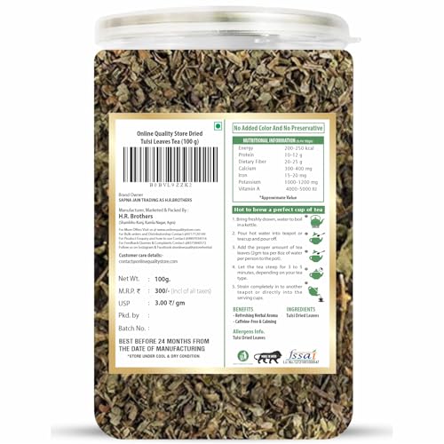 Online Quality Store Tulsi Tea 100g Dried Leaves Herbal Green Tea Helps with Stress and Anxiety - Image 2