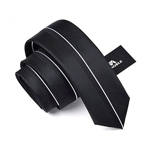 Manoble Men's Necktie Black 2.36 Inches Slim Tie + Gift Box - Image 1