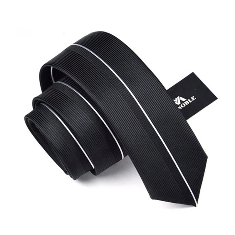 Manoble Men's Necktie Black 2.36 Inches Slim Tie + Gift Box - Image 2