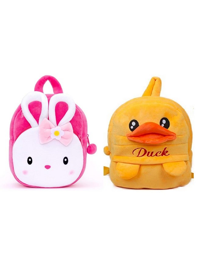 Blue Tree Kids School Bag Soft Plush Backpack Cartoon Bags Mini Travel Bag for for Girls Boys Toddler Baby Konggi Rabbit & Yellow Duck - Image 1