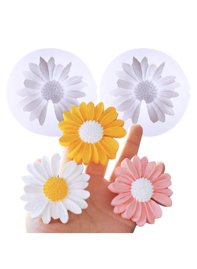 2 Pcs 3D Daisy Flower Silicone Mold, Fondant and Chocolate Mold for Cake and Cupcake Decoration, Resin Candle and DIY Soap Wax Mold - Image 1