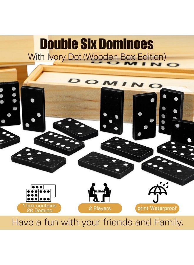 هونغداو مجموعة مكونة من 24 قطعة من قطع الدومينو الصغيرة، مجموعة مكونة من 6 قطع دومينو خشبية مصغرة كلاسيكية، ألعاب لوحية، هدايا حفلات، صندوق سفر، ألعاب تعليمية للكبار مع حقيبة خشبية بنية اللون - Image 2