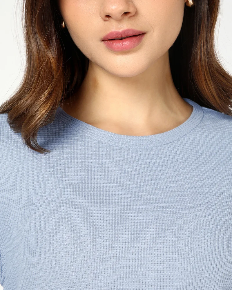 بيواكوف Women's Pastel Blue Textured Top