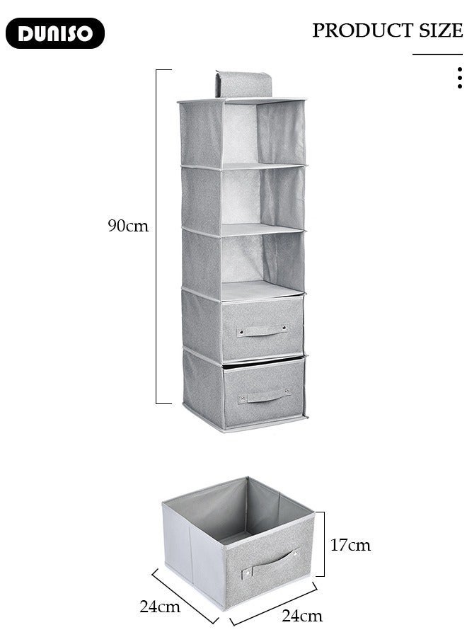 DUNISO 5-Tier Wardrobe Hanging Storage Organizer with Drawers, Dressing Room Finishing Hanging Underwear Storage Bag Household Multi-Layer Box Dust Bag Foldable Includes 2 Drawers - Image 4