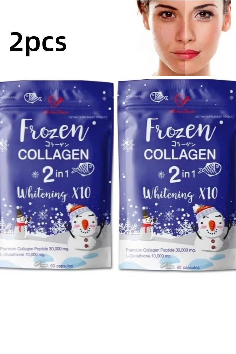 وينز تاون عبوتان من فروزن كولاجين 2 في 1 للتبييض – كولاجين ببتيد ممتاز 10X بتركيز 30,000 ملغ + إل-جلوتاثيون 10,000 ملغ – 60 كبسولة في كل عبوة، لتفتيح البشرة ومقاومة الشيخوخة - Image 1