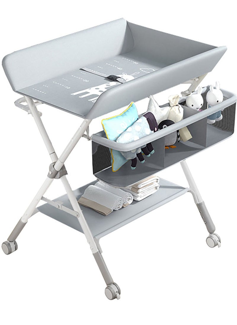 Jorunb - Baby Diaper Changing Tables, Foldable Changing Table with Wheels, Portable Diaper Changing Station, Adjustable Height Baby Changing Table with Wheels, Safety Belt and Large Storage Rack for Infant - Image 1