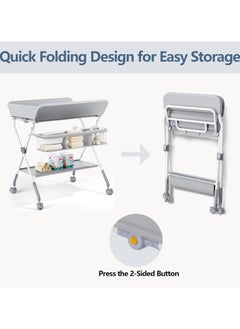 Jorunb Baby Diaper Changing Tables, Foldable Changing Table with Wheels, Portable Diaper Changing Station, Adjustable Height Baby Changing Table with Wheels, Safety Belt and Large Storage Rack for Infant  - Image 4