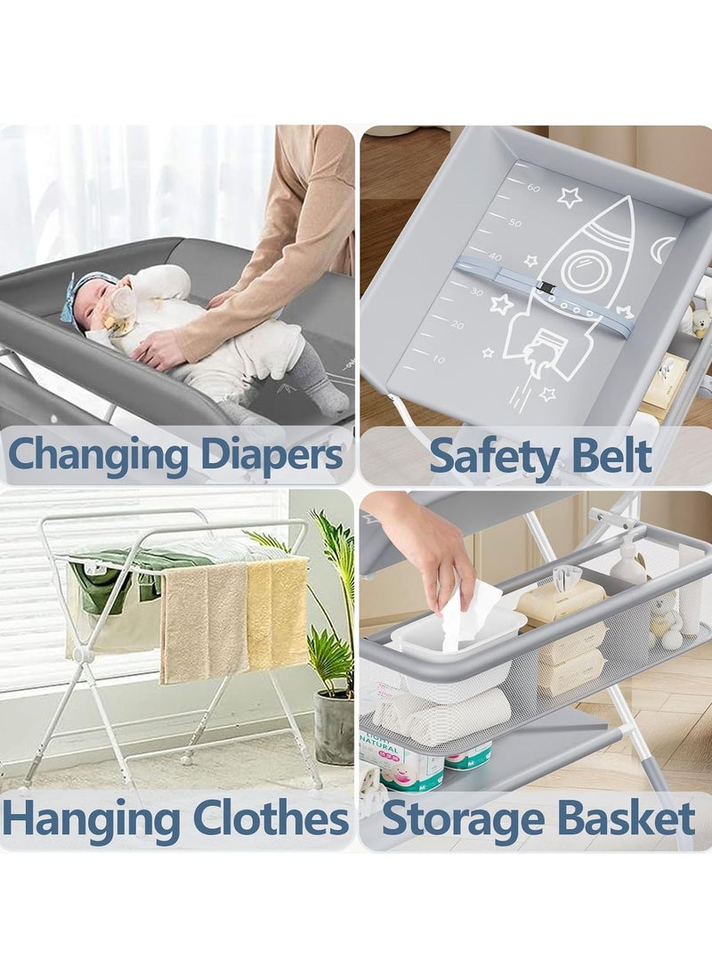 Jorunb - Baby Diaper Changing Tables, Foldable Changing Table with Wheels, Portable Diaper Changing Station, Adjustable Height Baby Changing Table with Wheels, Safety Belt and Large Storage Rack for Infant - Image 1