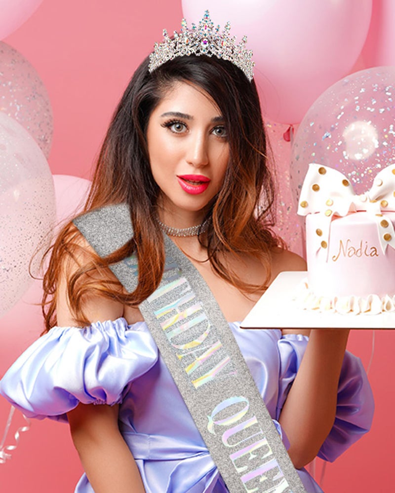 COCIDE Birthday Queen Sash for Women, Tiara and Rhinestone Headband Set, Glitter Crown Hair Accessories for Girls Party Supplies and Decorations - Image 2