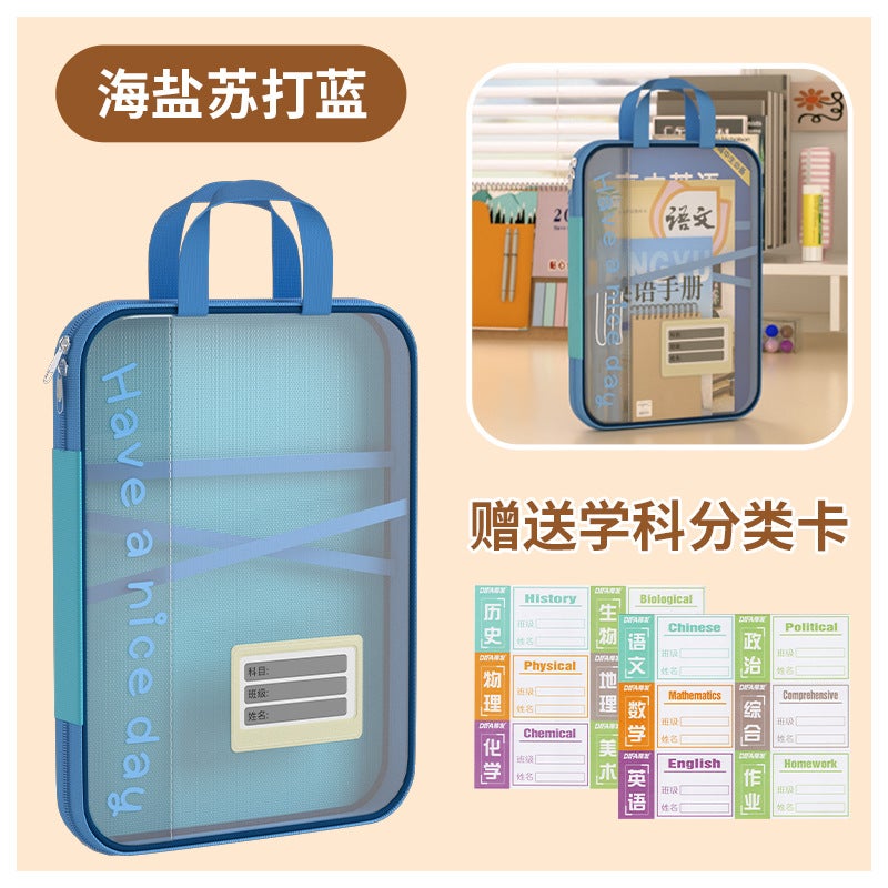 L-Shaped Large Opening Four-Layer Subject Classification Bag Satchel Transparent Thickeneded Mesh Bag Student Tutoring Subject Examination Bag - Image 1