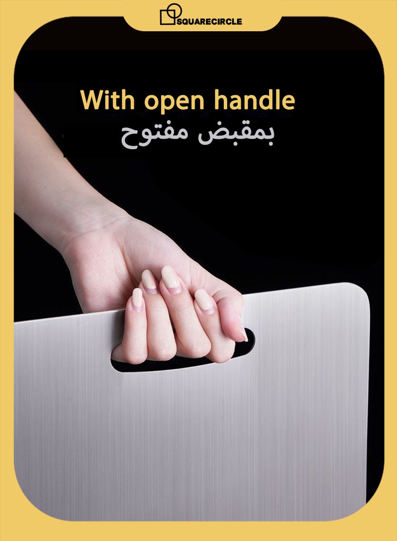 دائرة مربعة لوح تقطيع مزدوج الجوانب من الفولاذ المقاوم للصدأ 304 - لوح تقطيع مضاد للبكتيريا، سهل التنظيف، متين للحوم والخضراوات والفواكه وغيرها، سطح مانع للانزلاق - Image 5