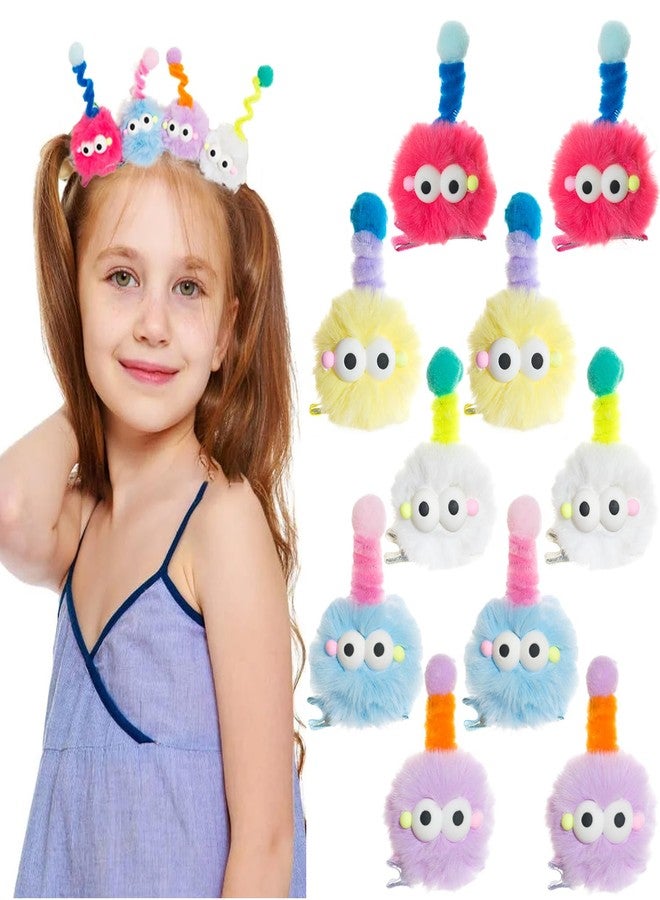 Jeffan 10 PCS Cartoon Pom Poms Hair Clips, Crazy Hair Day Accessories for Kids, Fuzzy Pom Poms Hair Barrettes for Crazy Hair(5 Pairs) - Image 4