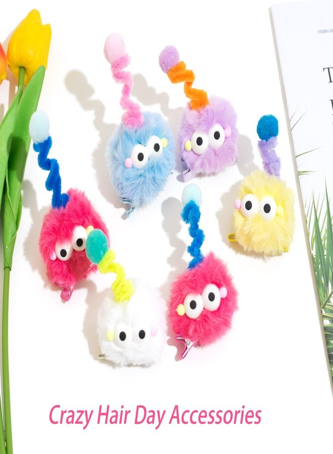 Jeffan 10 PCS Cartoon Pom Poms Hair Clips, Crazy Hair Day Accessories for Kids, Fuzzy Pom Poms Hair Barrettes for Crazy Hair(5 Pairs) - Image 3