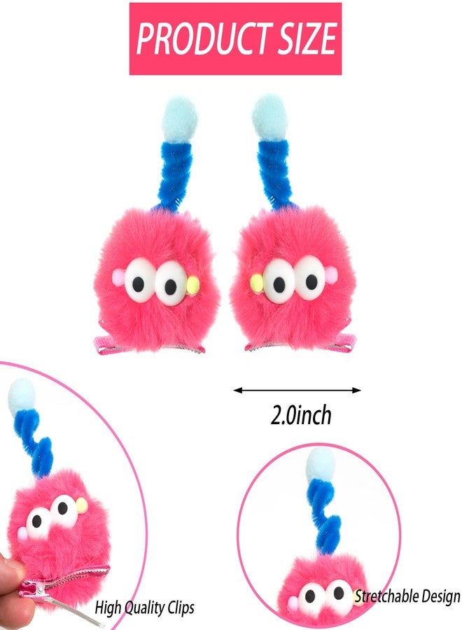 Jeffan 10 PCS Cartoon Pom Poms Hair Clips, Crazy Hair Day Accessories for Kids, Fuzzy Pom Poms Hair Barrettes for Crazy Hair(5 Pairs) - Image 2