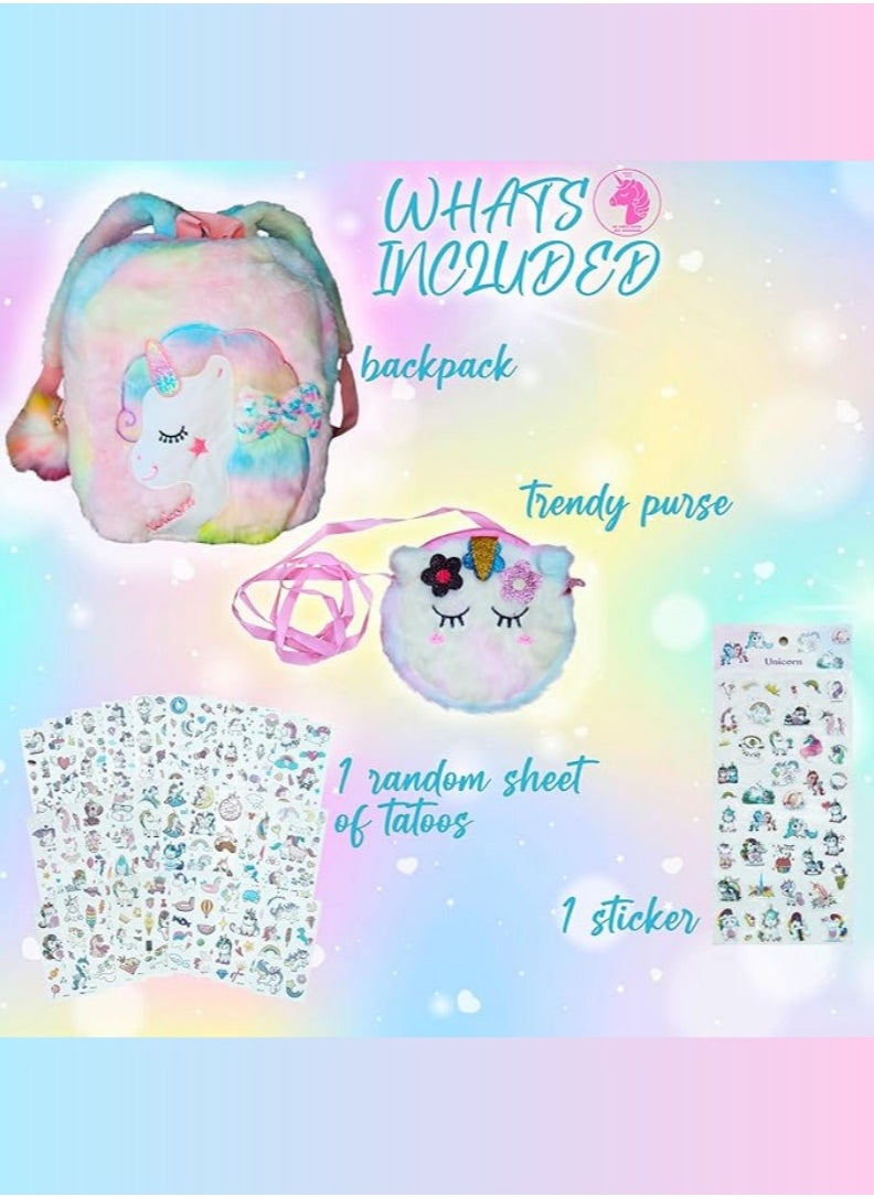 PEAKY KIDS PEAKY KIDS Unicorn Cute School Bags for Girls Backpack, 3D Rainbow Color Cute Plush Girls Bag with Fuzzy Notebook & Pom-Pom Pen, Stickers & Tattoos, Stylish Unicorn Bag School for Kids Bags Girls  - Image 2