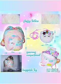 PEAKY KIDS PEAKY KIDS Unicorn Cute School Bags for Girls Backpack, 3D Rainbow Color Cute Plush Girls Bag with Fuzzy Notebook & Pom-Pom Pen, Stickers & Tattoos, Stylish Unicorn Bag School for Kids Bags Girls  - Image 3