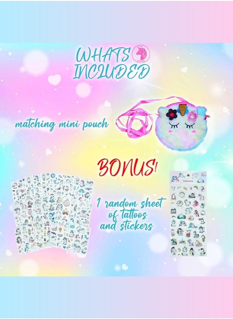 PEAKY KIDS PEAKY KIDS Unicorn Cute School Bags for Girls Backpack, 3D Rainbow Color Cute Plush Girls Bag with Fuzzy Notebook & Pom-Pom Pen, Stickers & Tattoos, Stylish Unicorn Bag School for Kids Bags Girls  - Image 4