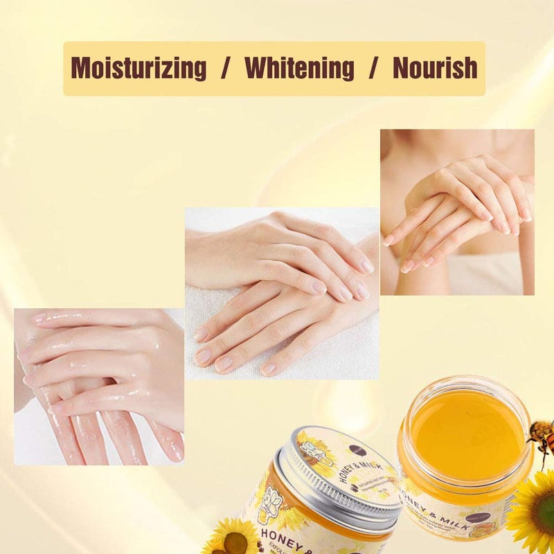 HURRISE قناع ترطيب اليدين HURRISE 50G، قناع ترطيب مقشر بالحليب والعسل لتفتيح اليدين للعناية باليدين الجافة والمتشققة وإصلاح البشرة الخشنة للنساء والرجال - Image 2