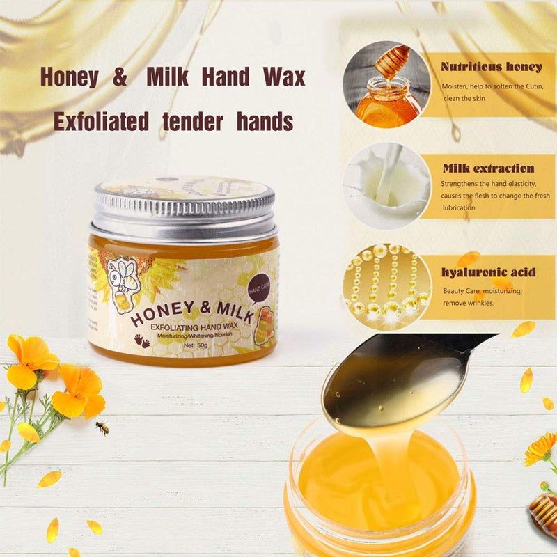 HURRISE قناع ترطيب اليدين HURRISE 50G، قناع ترطيب مقشر بالحليب والعسل لتفتيح اليدين للعناية باليدين الجافة والمتشققة وإصلاح البشرة الخشنة للنساء والرجال - Image 4