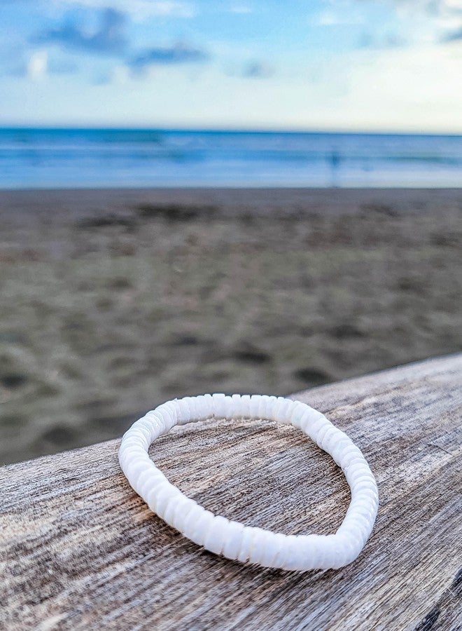 BlueRica Stretch Puka Shell Bracelet (White) - Image 3
