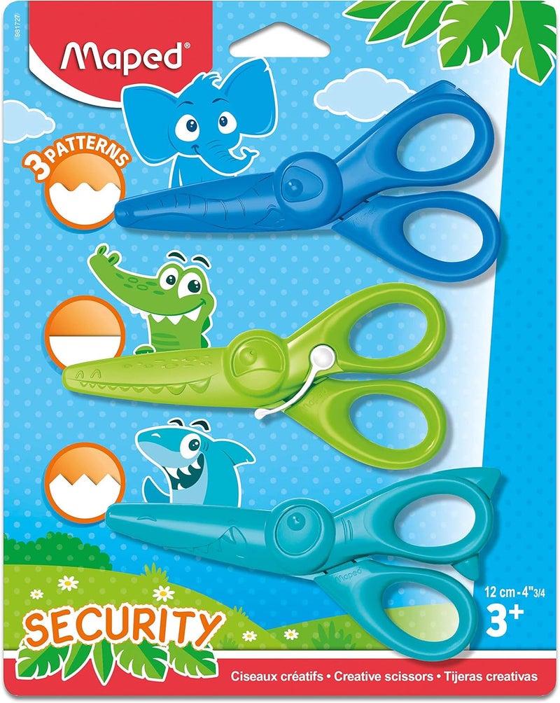 Maped Kidicraft Children's Safety Craft Scissors - Pack of 3 with Zig Zag, Curves & Straight Cut - Image 1