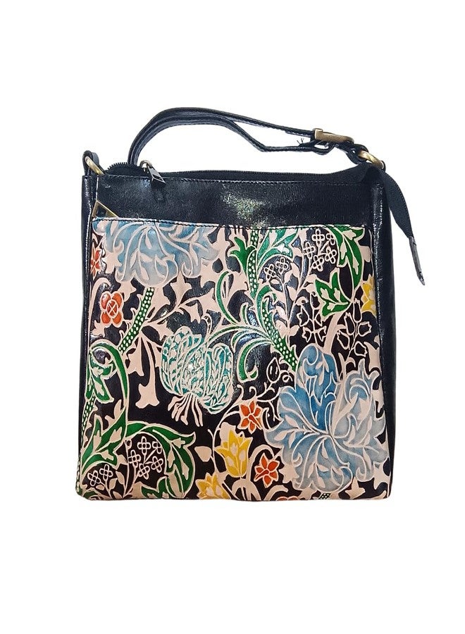 Chitrahar Genuine Shantiniketan Leather Multi-compartment Trendy Sling Bag for Women (Black) - Image 2