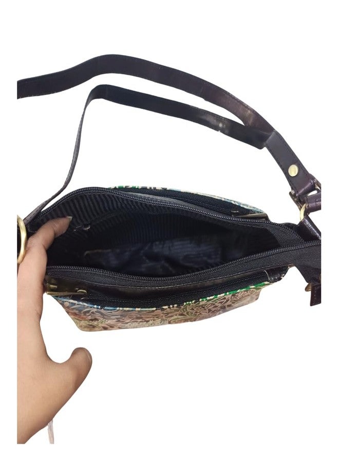 Chitrahar Genuine Shantiniketan Leather Multi-compartment Trendy Sling Bag for Women (Black) - Image 5