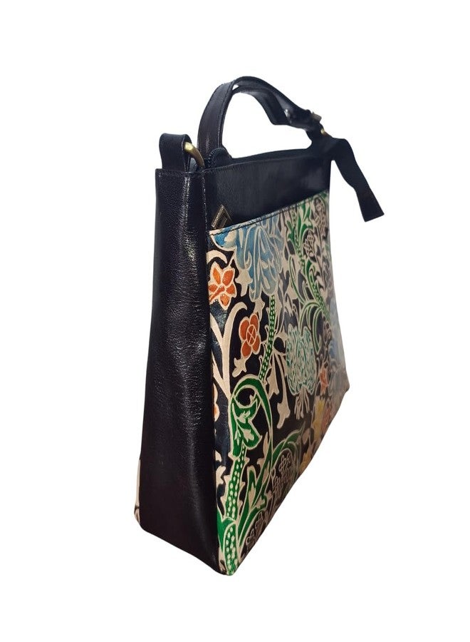 Chitrahar Genuine Shantiniketan Leather Multi-compartment Trendy Sling Bag for Women (Black) - Image 3